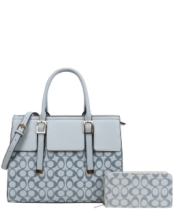 2in1 Oval Print Satchel W Wallet Set DP-9151-W TEAL